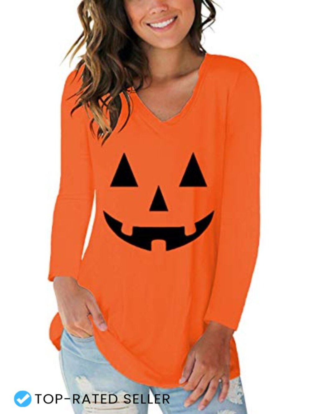 Tobrief Women's Long Sleeve V-Neck Tunic Graphic Tee Halloween Fall Shirt